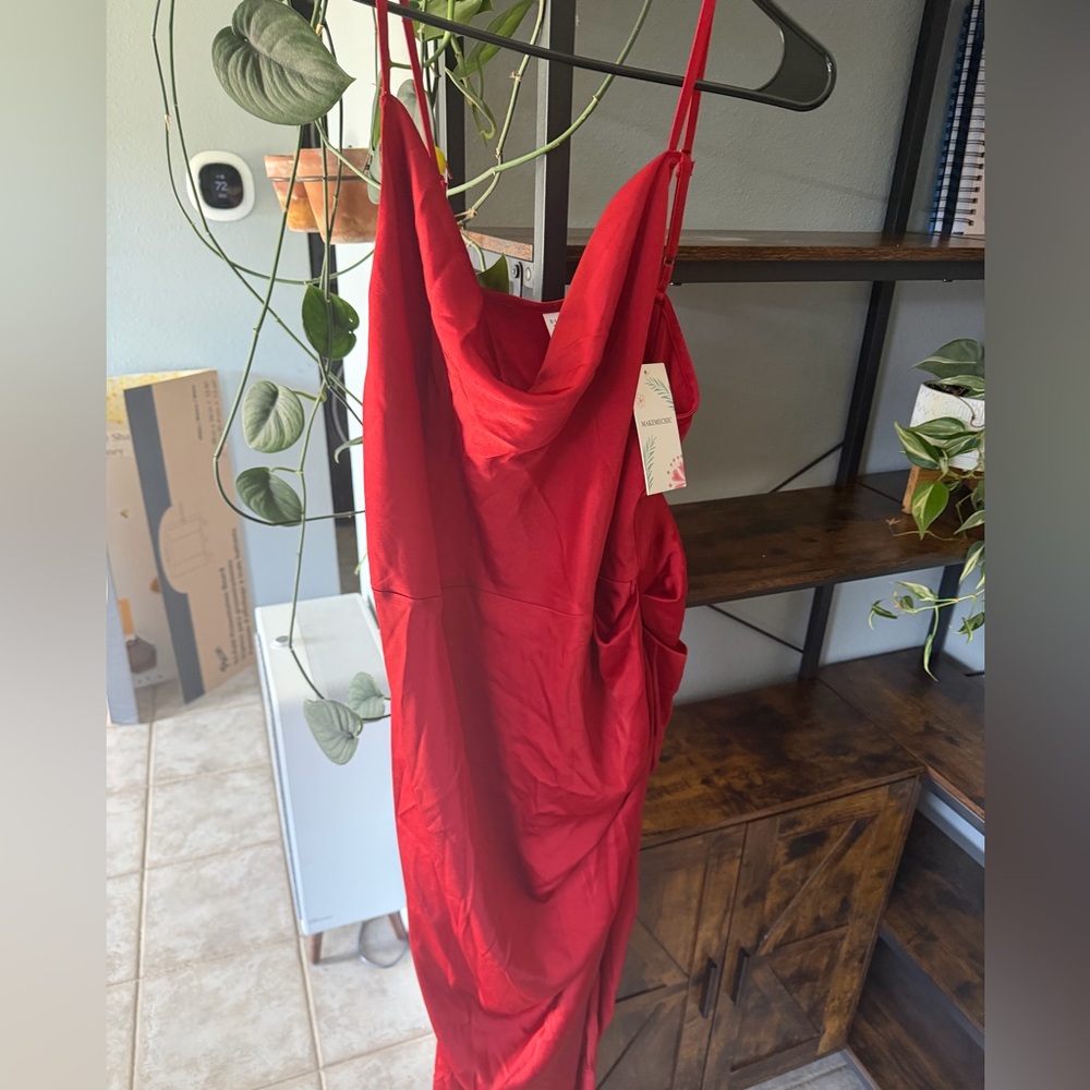 Red Draped Slip Dress